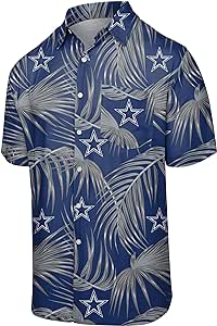 FOCO Men's NFL Team Logo Floral Aloha Tropical Button Up Shirt