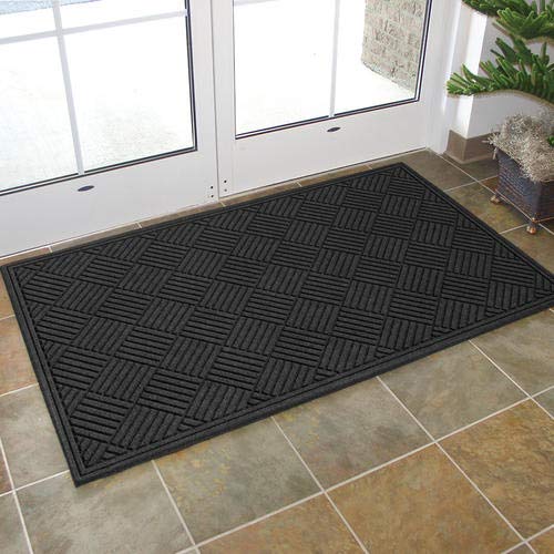 Heavy Duty Front Door Mat Large Outdoor Indoor Entrance Doormat Waterproof Low Profile Entrance Rug Patio Grass Snow Scraper Rubber Back - Durable and Easy to Clean (36" x 60", Charcoal)