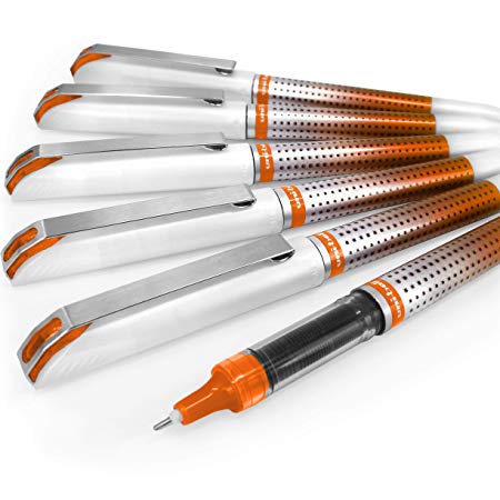 Uni-Ball UB-187S Vision Needle Rollerball Pen – 0.7mm Needle Point – Pack of 6 – Orange