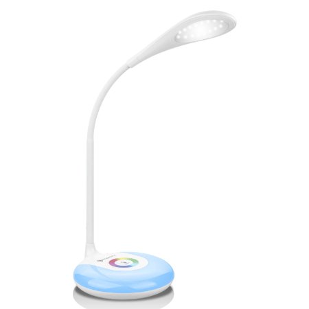 Etekcity Living Color LED Desk Table Lamp: Touch Control, Color Changing Base, Adjustable Brightness Light, White