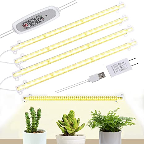 40W LED Plant Grow Light Strips, Full Spectrum Grow Light for Indoor Plants with Auto ON & Off Timer, 192LEDs, 13.2 Inches Sunlike Grow Lamp for Seedlings Herbs Succulents (4 Packs)
