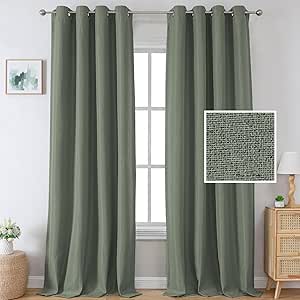 H.VERSAILTEX Linen Blackout Curtains 96 Inches Long for Bedroom/Living Room Thermal Insulated Grommet Curtain Drapes Primitive Textured Linen Burlap Effect Window Draperies 2 Panels, Heather Tea Tree