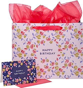 Christian Art Gifts Gift Bag with Card and Tissue Paper Set - Happy Birthday, Pink/Purple, Large