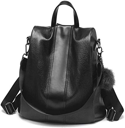 HaloVa Women's Backpack, Travel Daypack, Anti-Theft Shoulders Bag, Trendy Crossbody Bag, Black