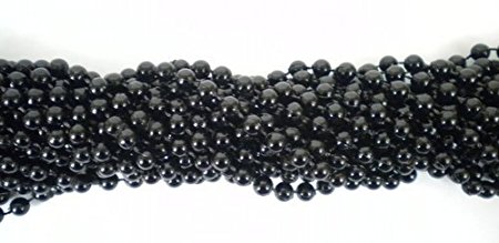 33 inch 07mm Round Black Mardi Gras Beads - 6 Dozen (72 necklaces)