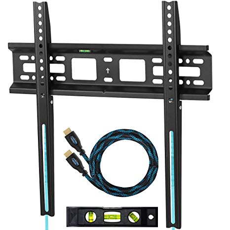 Cheetah Mounts APFMSB Flush 1" From Wall Flat Screen TV Wall Mount Bracket for 20-55" Plasma, LED, and LCD TVs Up To VESA 420x400 and 115 lbs. Includes a Twisted Veins 10' Braided HDMI Cable and 6" 3-Axis Magnetic Bubble Level