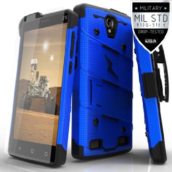 ZTE ZMAX 2 Z955L Z958 Case, Zizo® Bolt Cover [.33mm 9H Tempered Glass Screen Protector] Included [Military Grade] Armor Case Kickstand Holster Bel