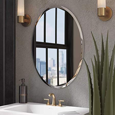 KOHROS Oval Beveled Polished Frameless Wall Mirror for Bathroom, Vanity, Bedroom (24" W x 35" H Oval)