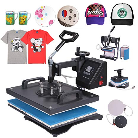 MosaicAL All in One T-Shirt Heat Press Machine Latte Mug Cup Sublimation Printing Hot Press Clamshell Transfer T-Shirt Steel Frame Latte Mug Yellow Handle (6 in 1-Digital)