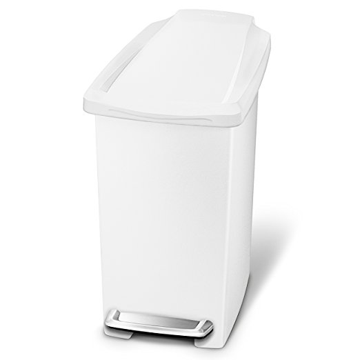 simplehuman Slim Step Trash Can, White Plastic, 10L / 2.6 Gal