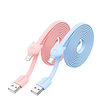 Yoobao Micro USB Cable 2 Packs 4 Feet / 1.2m, Super Durable Low Impedance and Convenient storage Belt Design, Charging for Samsung/LG/Nexus/HTC/Sony and Android Phones/Window/Camera etc-Pink Blue