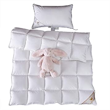 Toddler/Travel/Crib Goose Down Comforter Duvet/ Blanket Multifunctional,100% Organic Cotton Hypoallergenic & Washable Unisex Kids ,All Season,White 33x43