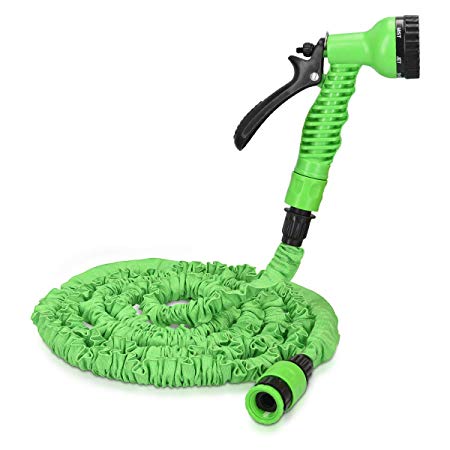 Navaris 25ft Expandable Garden Hose - Flexible Water Pipe with 7 Pattern Spray Gun - No Kink Lightweight Hose for Washing Car, Gardening - Small