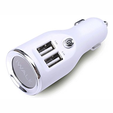 iWALK Dolphin Dual USB Car Charger, Max 5V 2.1A Charging Speed Quick Charge Your Iphone Samsung and Android Phone, Built in Safety Fuse and Power On/Off button, White