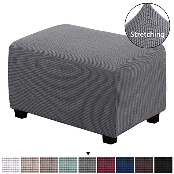 Ottoman Slipcovers Rectangle Charcoal Gray Footrest Sofa Slipcovers Footstool Protector Covers Stretch Fabric Storage Ottoman Covers, High Spandex Lycra Slipcover Machine Washable / Skid Resistance