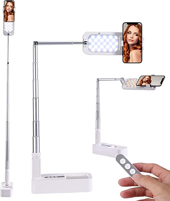 YISUN Foldable Selfie Light with Remote [Rechargeable], Extendable Selfie Stand 360° Rotation with 7 Brightness,51 inches Wierless Selfie Light with Stand for Video Recording for Live Streaming, Video Recording, Vlogging, Reading, Teaching, Photograp