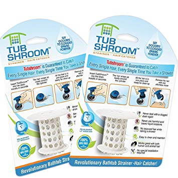 TubShroom 2-Pack Shower Tub Drain Protector, Hair Catcher, Strainer, Prevent Drain Clogging, (White)