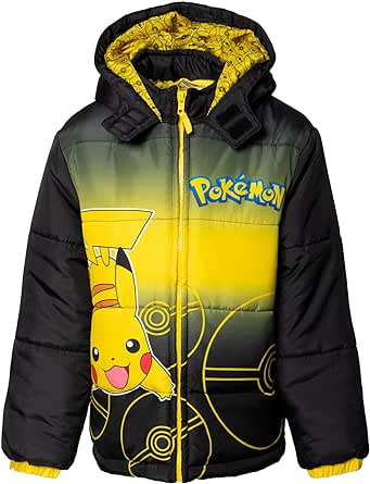 Pokemon Pikachu Zip Up Fashion Winter Coat Puffer Jacket Little Kid to Big Kid