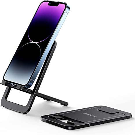 JSAUX Cell Phone Stand Foldable Aluminum Adjustable Phone Holder for Desk Black