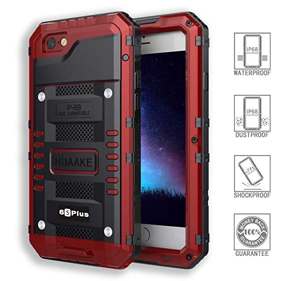 Waterproof Case Metal Diving Protection Cover Dustproof Shockproof Outdoor Sports Special Mobile Phone Case Strong and Sturdy for Iphone6s&6 Plus (Red, Iphone6/6s Plus)