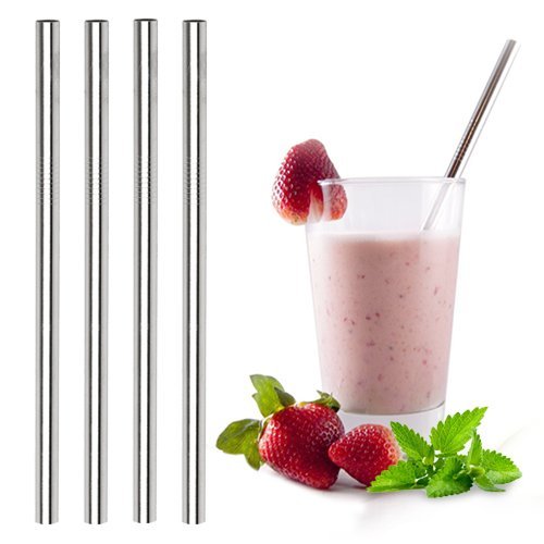 Stainless Steel Smoothie Straws | WIDE for Thick Shakes | Metal drinking straw | Reusable, eco-friendly | Free Cleaning Brush | Dishwasher Safe | 4 pack | (9.5mm Straight)