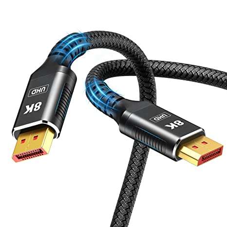 8K DisplayPort Cable 1.4 6.6FT, Snowkids Display Port Cable 144hz,Ultra High Speed 32.4Gbps,DP Cable 8K@60hz, 4K@144Hz，2K@165hz, HDR, HBR3 Display Port Cord for Laptop/PC/TV/Gaming Monitor-Black