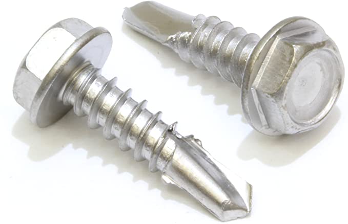 #6 x 1/2" Stainless Hex Washer Head Self Drilling Screws, (100pc) 410 Stainless Steel Self Tapping Choose Size and Qty