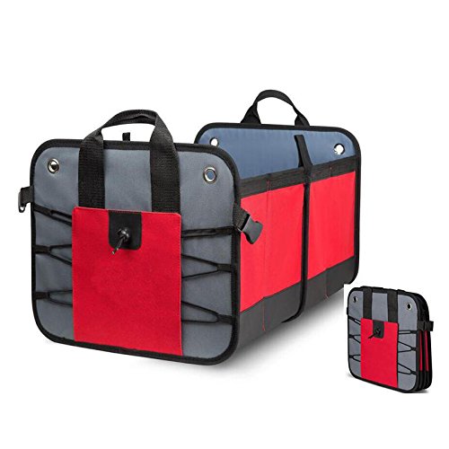 Auto Trunk Organizer, Suitable for Car, SUV and Van, Collapsible and Heavy Duty, Non-slip Bottom (Red)