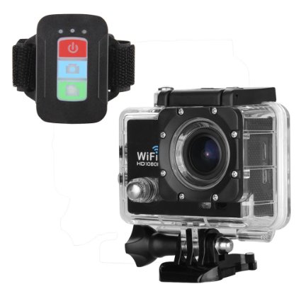 Excelvan Mini Portable Sports Action Camera   Remote Control Watch 2.0 Inch 12MP H.264 1080P Full HD WiFi 30M(98FT) Waterproof Anti-shake (Black)