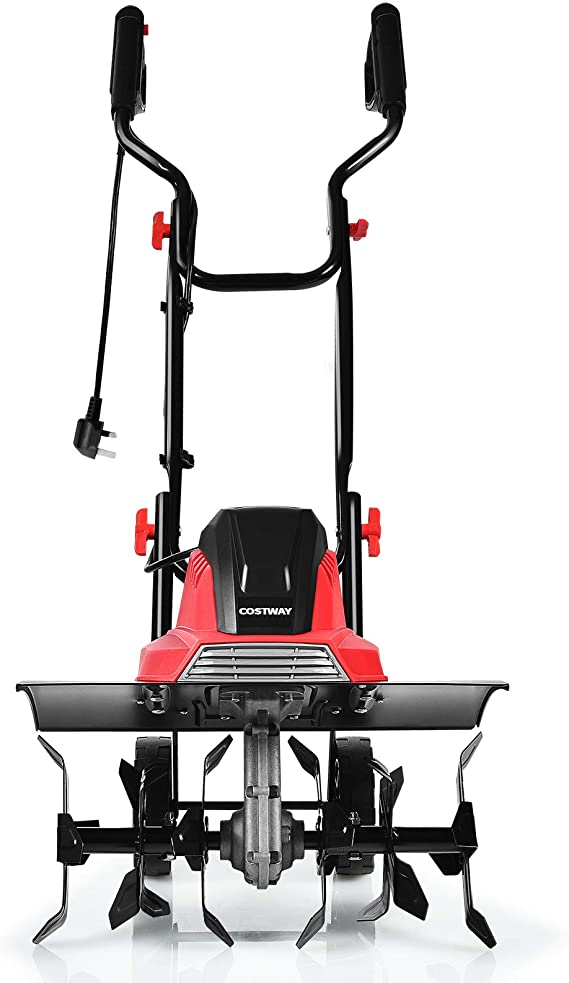 COSTWAY 1200W/1500W Electric Tiller, Garden Soil Cultivator Rotavator with Sharp Blades, Foldable Handle, 35/43cm Cutting Width & 22cm Cutting Depth (35, Red Black)