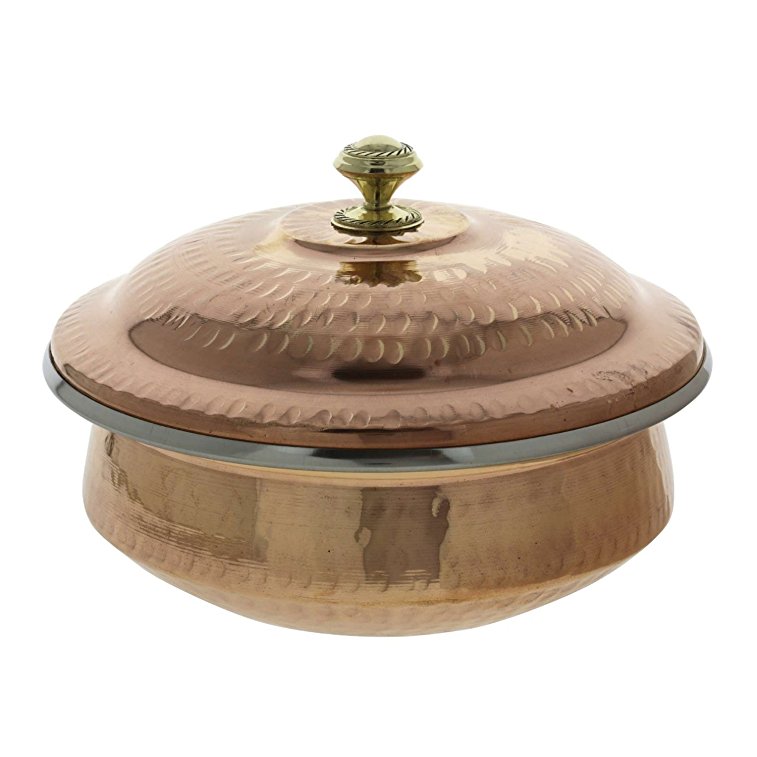 Zap Impex Hammered Copper and Stainless Steel Tableware- Dishes Serving Bowl Tureen with Lid