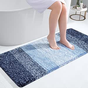 OLANLY Bathroom Rug Mat 47x20, Extra Soft and Absorbent Microfiber Bath Rugs, Non-Slip Plush Shaggy Bath Carpet Runner, Machine Wash Dry, Bath Mats for Bathroom Floor, Tub and Shower, Navy