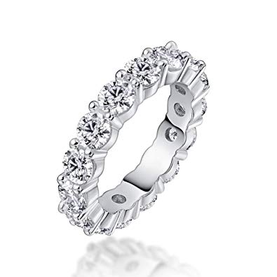 AINUOSHI 925 Sterling Silver Ring 4mm Round/Cushion Cut Cubic Zirconia CZ Fashion Eternity Engagement Wedding Band Ring