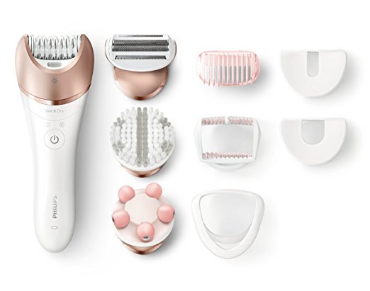 Philips Satinelle Prestige Epilator, Wet & Dry Electric Hair Removal, Body Exfoliation and Massage (BRE648)