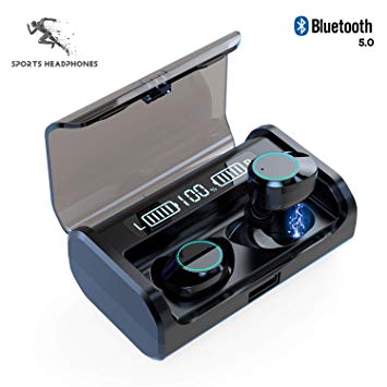2019 Newest Dual Digital Display Bluetooth 5.0 Earbuds 4000mAh Charging Case 180H Playtime IPX7 Waterproof 9D Surround Stereo Hi-Fi Sound,Smart Touch Control, Built-in Mic in-Ear Sports Earphone (Black)