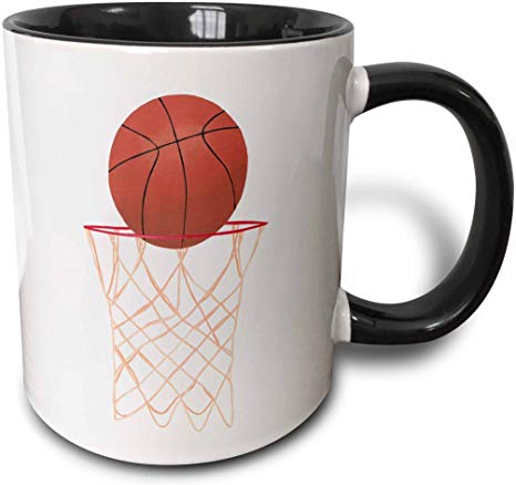 3dRose 14295_4""Basketball Hoop Net" Two Tone Black Mug, 11 oz, Multicolor