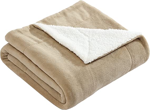 Eddie Bauer - Throw Blanket, Reversible Sherpa Fleece Bedding, Home Decor for All Seasons (Solid Beige, Throw)