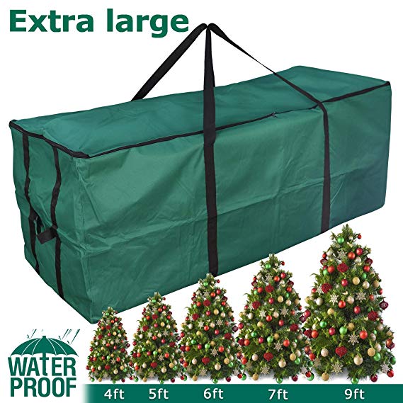 MelonBoat Waterproof Oxford Cloth Green Christmas Tree Storage Bag, Extra Large for 5'-9' Artificial Trees
