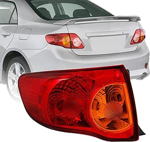 munirater Outer Body Left Tail Light Assembly Replacement for 2009-2010 Toyota Corolla OE-Style, Replaces Tail Light Rear Brake Lamp Driver Side