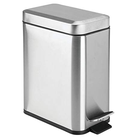 InterDesign Rectangular Step-on Wastebasket Trash Can – Brushed Stainless Steel Rectangle