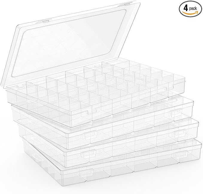 4 Pack Plastic Organizer Container Box, 36 Grids Clear Plastic Parts Organizer Box, for Beads, Art DIY, Crafts, Jewelry, Fishing Tackle with Label Stickers