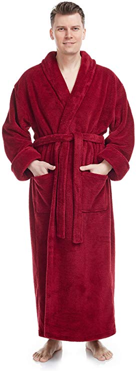 Arus Men's Shawl Collar Full Length Tall Long Fleece Robe, Turkish Bathrobe