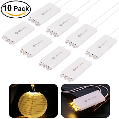 10 Pack Mini Party Lights with 3 LEDs, YUNLIGHTS Waterproof Lights For Paper Lanterns Balloons Night Lights and Outdoors Hanging Light - Warm White