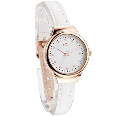 GEORGE SMITH Lady’s 28 mm Unique White Dial Wrist Watch with Slim Genuine Leather Band