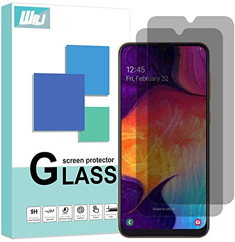 [2 Pack] WRJ Privacy Screen Protector for Samsung Galaxy A50/A30/A20,HD Anti-Scratch Anti-Fingerprint 9H Hardness Tempered Glass with Lifetime Replacement Warranty