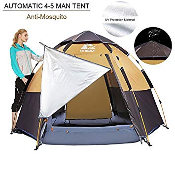 Hewolf Camping Tents 2-4 Person [Instant Tent] Waterproof [Double Layer] [Quick Set up] Family Beach Dome Tent UV Protection with Carry Bag