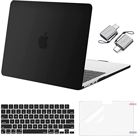 MOSISO Compatible with MacBook Air 13.6 inch Case 2022 Release A2681 M2 Chip with Liquid Retina Display Touch ID, Plastic Hard Shell&Keyboard Cover&Screen Protector&Type C Adapter 2 Pack, Black