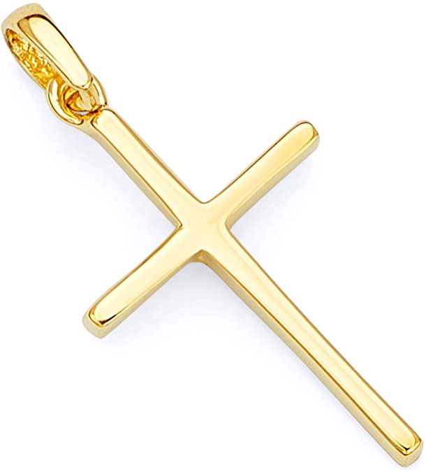 14k Yellow Gold Cross Religious Charm Pendant - 2 Different Size Available