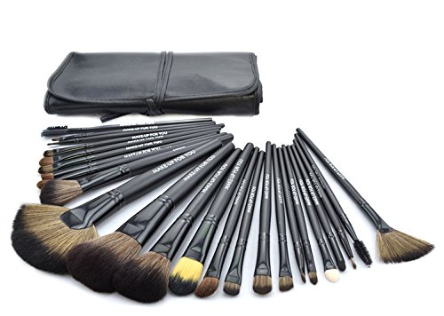 Premium Synthetic Kabuki Makeup Brush Set Cosmetics Foundation Blending Blush Eyeliner Face Powder Brush Makeup Brush Kit 24pcs (Black)