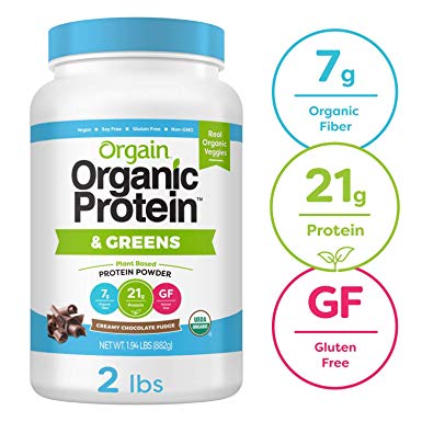 Orgain Organic Plant Based Protein & Greens Powder, Creamy Chocolate Fudge - Vegan, Dairy Free, Gluten Free, Lactose Free, Soy Free, Low Sugar, Kosher, Non-GMO, 1.94 Pound (Packaging May Vary)